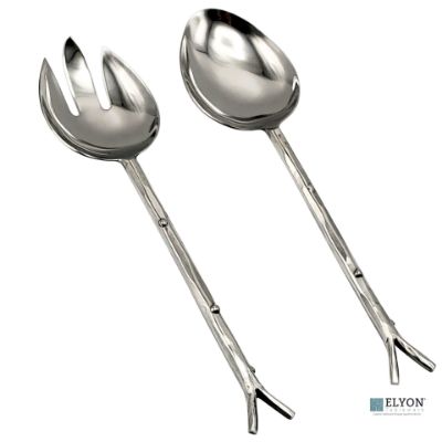 Elyon Hasanpur Reflective Silver Salad Serving Set Indian Artisan-Made Hostess Set Hand-Forged Stainless Steel 2 Pieces Elyon Hasanpur Reflective Silver Salad Serving Set Indian Artisan-Made Hostess Set Hand-Forged Stainless Steel 2 Pieces