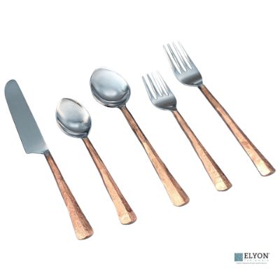 Elyon Seldon Reflective Copper 20 Piece Flatware Set Indian Artisan-Made Set Hand-Forged Stainless Steel Service for 4 Elyon Seldon Reflective Copper 20 Piece Flatware Set Indian Artisan-Made Set Hand-Forged Stainless Steel Service for 4