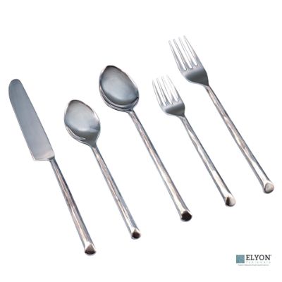 Elyon Ambrey Reflective Silver 20 Piece Flatware Set Indian Artisan-Made Set Hand-Forged Stainless Steel Service for 4 Elyon Ambrey Reflective Silver 20 Piece Flatware Set Indian Artisan-Made Set Hand-Forged Stainless Steel Service for 4