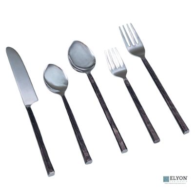 Elyon Rutland Reflective Black 20 Piece Flatware Set Indian Artisan-Made Set Hand-Forged Stainless Steel Service for 4 Elyon Rutland Reflective Black 20 Piece Flatware Set Indian Artisan-Made Set Hand-Forged Stainless Steel Service for 4