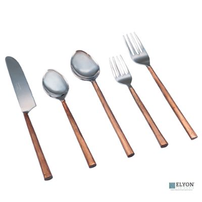 Elyon Lavista Reflective Copper 20 Piece Flatware Set Indian Artisan-Made Set Hand-Forged Stainless Steel Service for 4 Elyon Lavista Reflective Copper 20 Piece Flatware Set Indian Artisan-Made Set Hand-Forged Stainless Steel Service for 4