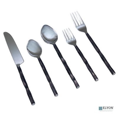 Elyon Diamond Reflective Black 20 Piece Flatware Set Indian Artisan-Made Set Hand-Forged Stainless Steel Service for 4 Elyon Diamond Reflective Black 20 Piece Flatware Set Indian Artisan-Made Set Hand-Forged Stainless Steel Service for 4