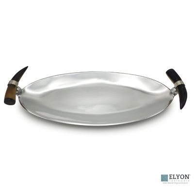 Show details for Elyon 18" Oval Serving Tray Platter Handmade Horn Handles Picture of Elyon 18" Oval Serving Tray Platter Handmade Horn Handles