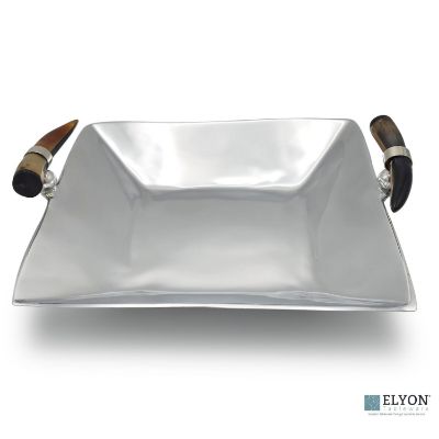 Show details for Elyon 15" Square Serving Tray Platter Handmade Horn Handles Picture of Elyon 15" Square Serving Tray Platter Handmade Horn Handles