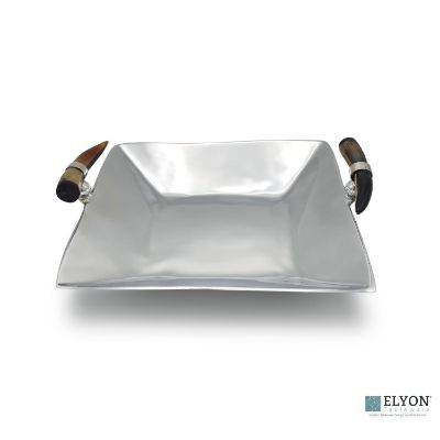 Show details for Elyon 13" Handmade Square Serving Tray Platter Horn Handles Picture of Elyon 13" Handmade Square Serving Tray Platter Horn Handles