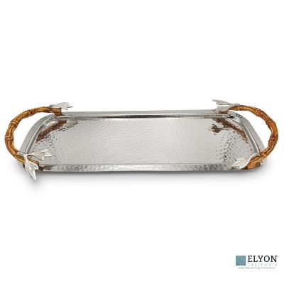 Show details for Elyon 17" Hammered Rectangle Serving Tray Platter Handmade Stainless Steel Bamboo Handles Picture of Elyon 17" Hammered Rectangle Serving Tray Platter Handmade Stainless Steel Bamboo Handles