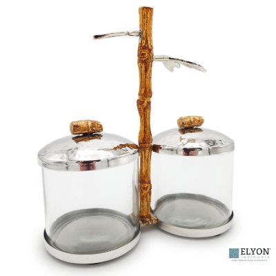 Show details for Elyon Condiment Server Stainless Steel Glass Jar Bamboo Style Handle Picture of Elyon Condiment Server Stainless Steel Glass Jar Bamboo Style Handle