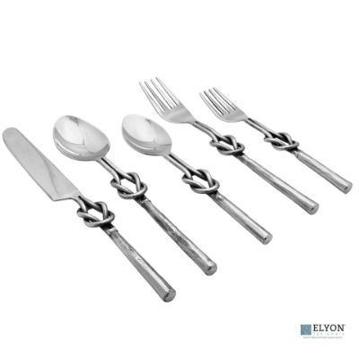 Elyon Reef Knot Reflective Silver 20 Piece Flatware Set Indian Artisan-Made Set Hand-Forged Stainless Steel Service for 4 Elyon Reef Knot Reflective Silver 20 Piece Flatware Set Indian Artisan-Made Set Hand-Forged Stainless Steel Service for 4