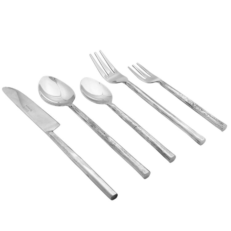 Elyon Sardar Reflective Silver 20 Piece Flatware Set Indian Artisan-Made Set Hand-Forged Stainless Steel Service for 4