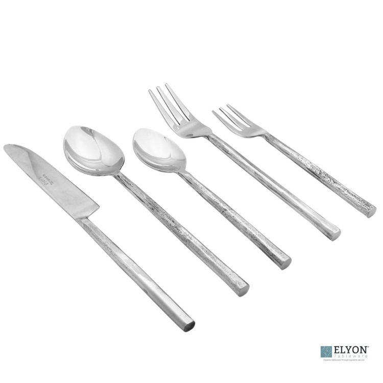 Elyon Sardar Reflective Silver 20 Piece Flatware Set Indian Artisan-Made Set Hand-Forged Stainless Steel Service for 4