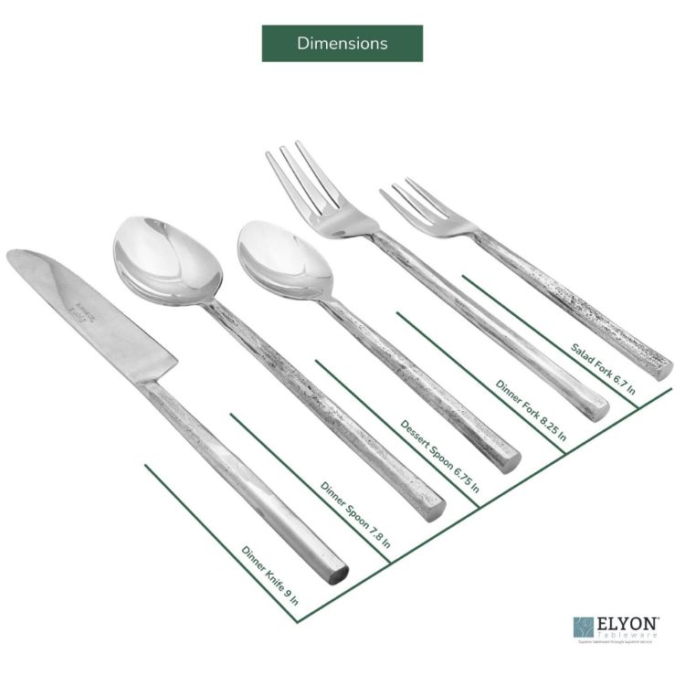 Elyon Sardar Reflective Silver 20 Piece Flatware Set Indian Artisan-Made Set Hand-Forged Stainless Steel Service for 4