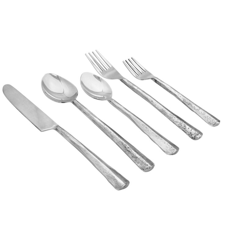 Elyon Seldon Reflective Silver 20 Piece Flatware Set Indian Artisan-Made Set Hand-Forged Stainless Steel Service for 4