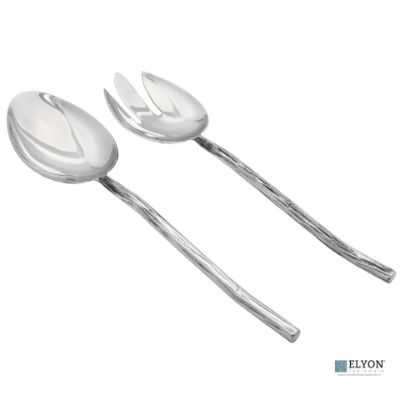 Elyon Twig Reflective Silver Salad Serving Set Indian Artisan-Made Hostess Set Hand-Forged Stainless Steel 2 Pieces Elyon Twig Reflective Silver Salad Serving Set Indian Artisan-Made Hostess Set Hand-Forged Stainless Steel 2 Pieces