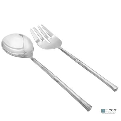 Elyon Sardar Reflective Silver Salad Serving Set Indian Artisan-Made Hostess Set Hand-Forged Stainless Steel 2 Pieces Elyon Sardar Reflective Silver Salad Serving Set Indian Artisan-Made Hostess Set Hand-Forged Stainless Steel 2 Pieces