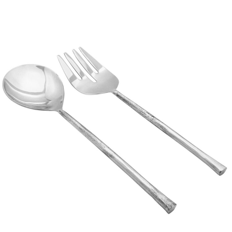 Elyon Sardar Reflective Silver Salad Serving Set Indian Artisan-Made Hostess Set Hand-Forged Stainless Steel 2 Pieces