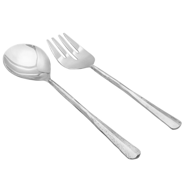 Elyon Seldon Reflective Silver Salad Serving Set Indian Artisan-Made Hostess Set Hand-Forged Stainless Steel 2 Pieces