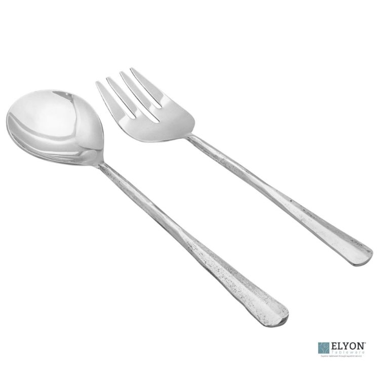 Elyon Seldon Reflective Silver Salad Serving Set Indian Artisan-Made Hostess Set Hand-Forged Stainless Steel 2 Pieces