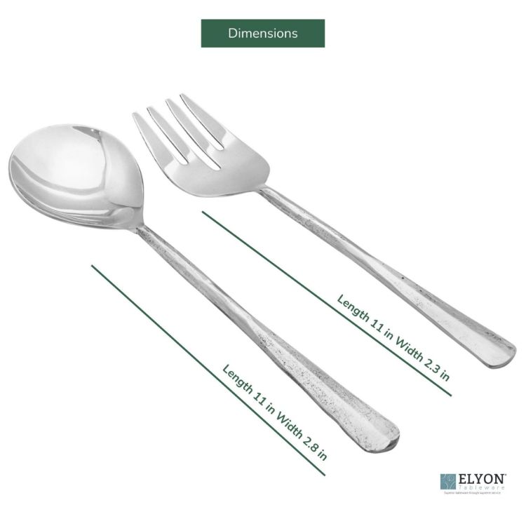 Elyon Seldon Reflective Silver Salad Serving Set Indian Artisan-Made Hostess Set Hand-Forged Stainless Steel 2 Pieces