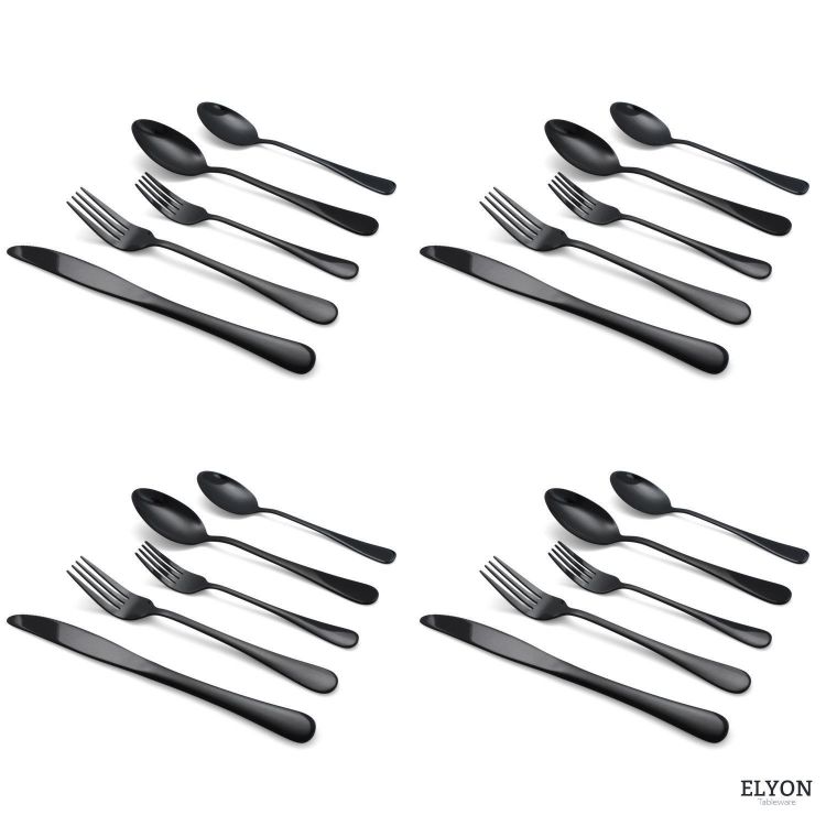 Picture of Elyon Luly Reflective Black 40-Piece Flatware Set, Stainless Steel, Service For 8