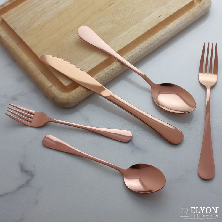 Reflective Rose Gold Flatware Set, Service For 4