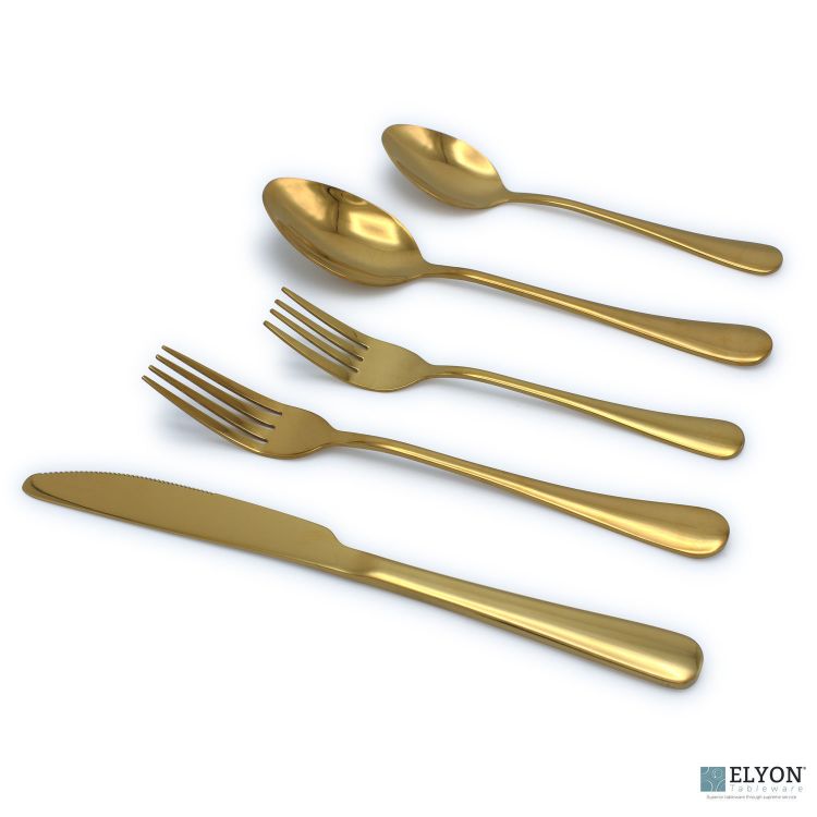 20-Piece Reflective Gold Flatware Set, Stainless Steel, Service For 4
