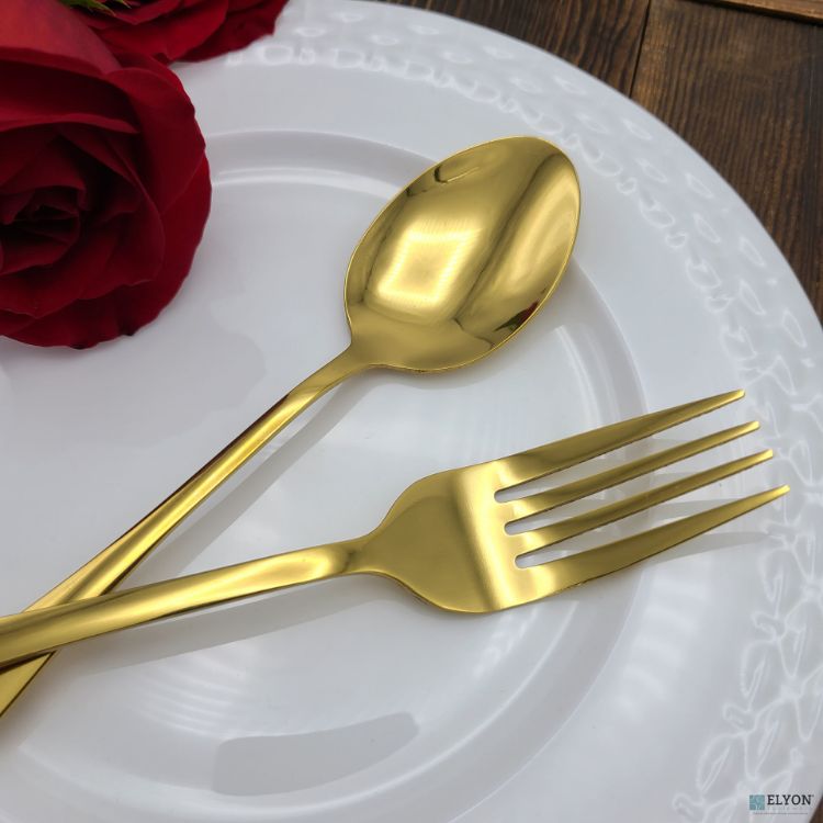 Reflective Gold Flatware Set, Stainless Steel, Service For 4