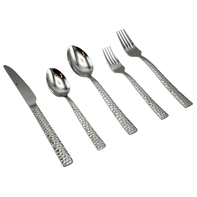 Elyon Hammered Reflective Silver 20-Piece Flatware Set, Stainless Steel, Service For 4