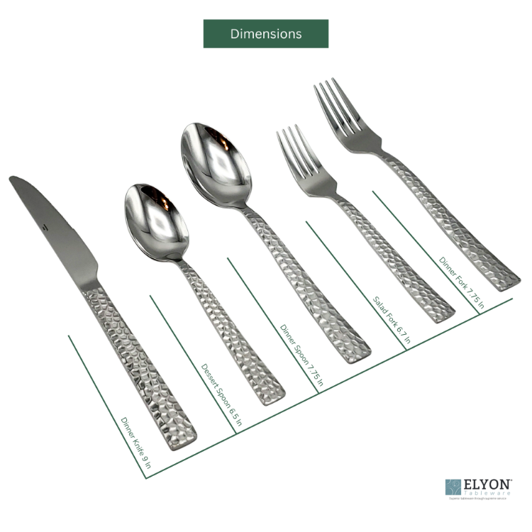 Elyon Hammered Reflective Silver 20-Piece Flatware Set, Stainless Steel, Service For 4	