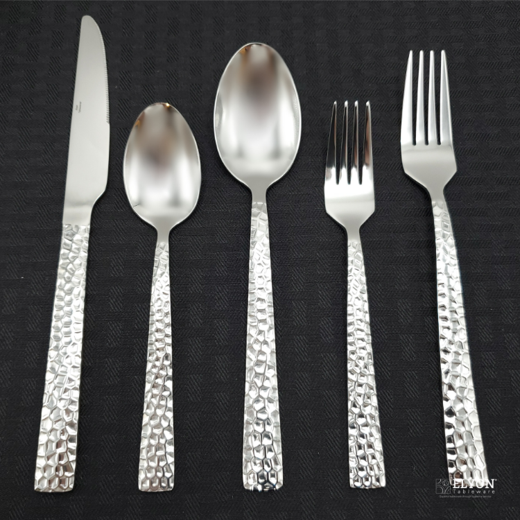 Elyon Hammered Reflective Silver 20-Piece Flatware Set, Stainless Steel, Service For 4	