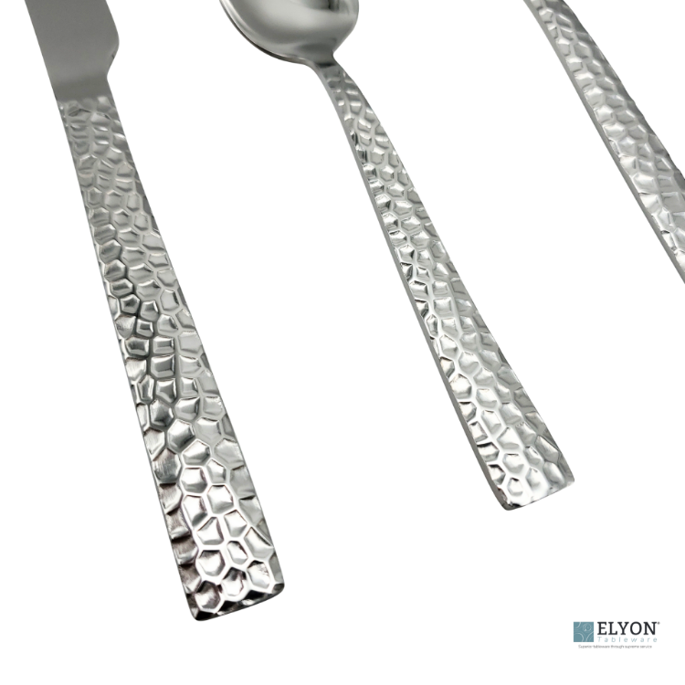 Elyon Hammered Reflective Silver 20-Piece Flatware Set, Stainless Steel, Service For 4