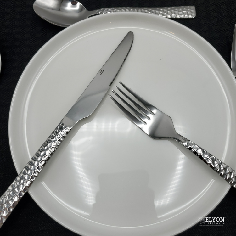Elyon Hammered Reflective Silver 20-Piece Flatware Set, Stainless Steel, Service For 4	