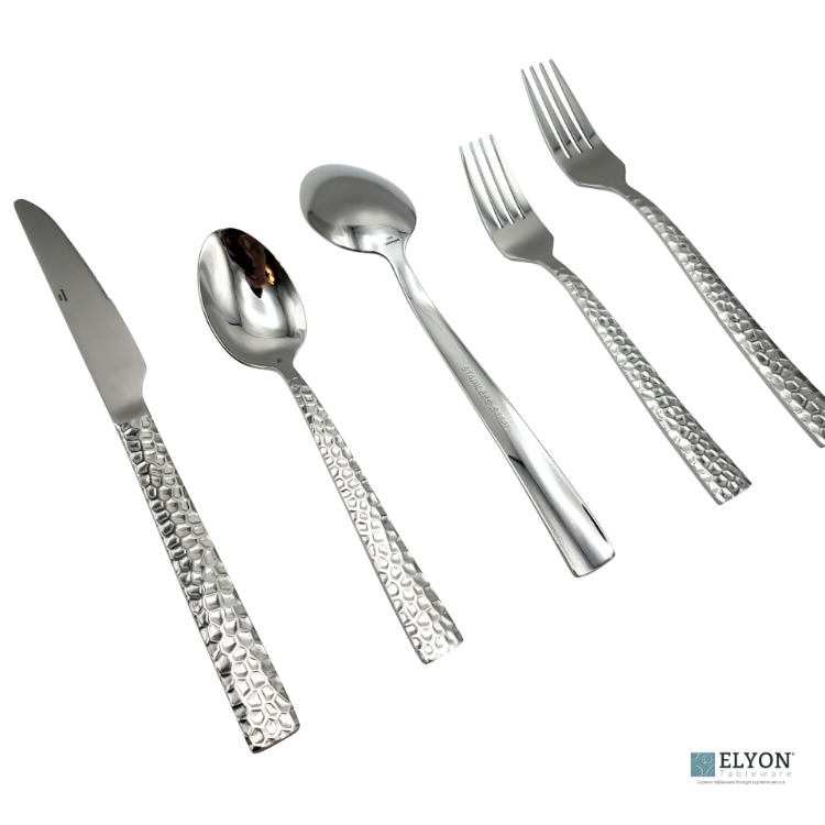 Elyon Hammered Reflective Silver 20-Piece Flatware Set, Stainless Steel, Service For 4