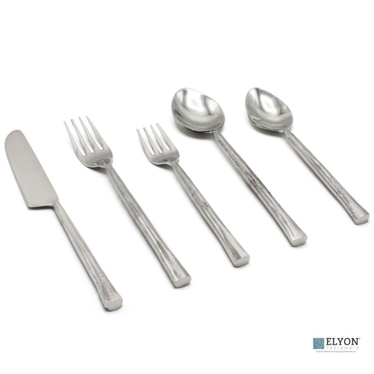 Picture of Elyon Lavista Reflective Silver 20 Piece Flatware Set Indian Artisan-Made Set Hand-Forged Stainless Steel Service for 4