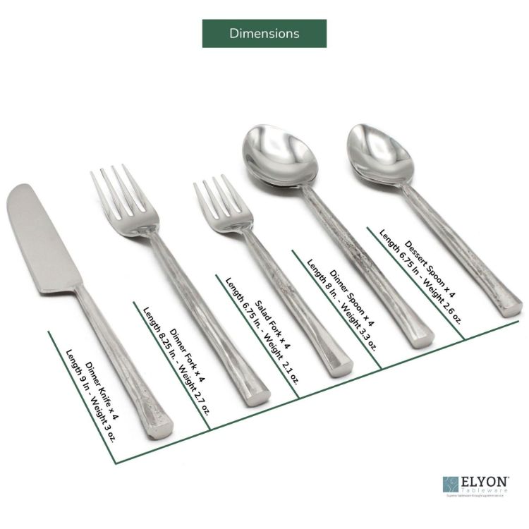 Picture of Elyon Lavista Reflective Silver 20 Piece Flatware Set Indian Artisan-Made Set Hand-Forged Stainless Steel Service for 4