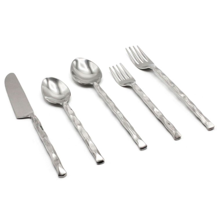 Picture of Elyon Diamond Tip Reflective Silver 20 Piece Flatware Set Indian Artisan-Made Set Hand-Forged Stainless Steel Service for 4