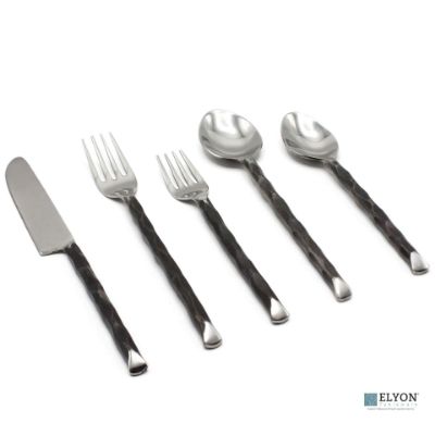 Show details for Elyon Diamond Tip Reflective Black 20 Piece Flatware Set Indian Artisan-Made Set Hand-Forged Stainless Steel Service for 4 Picture of Elyon Diamond Tip Reflective Black 20 Piece Flatware Set Indian Artisan-Made Set Hand-Forged Stainless Steel Service for 4