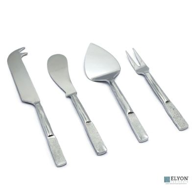Show details for Elyon Carbery Reflective Silver 4 Piece Cheese Knife Set Indian Artisan-Made Set Hand-Forged Stainless Steel Picture of Elyon Carbery Reflective Silver 4 Piece Cheese Knife Set Indian Artisan-Made Set Hand-Forged Stainless Steel