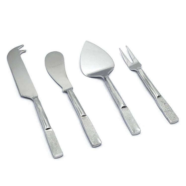 Picture of Elyon Carbery Reflective Silver 4 Piece Cheese Knife Set Indian Artisan-Made Set Hand-Forged Stainless Steel