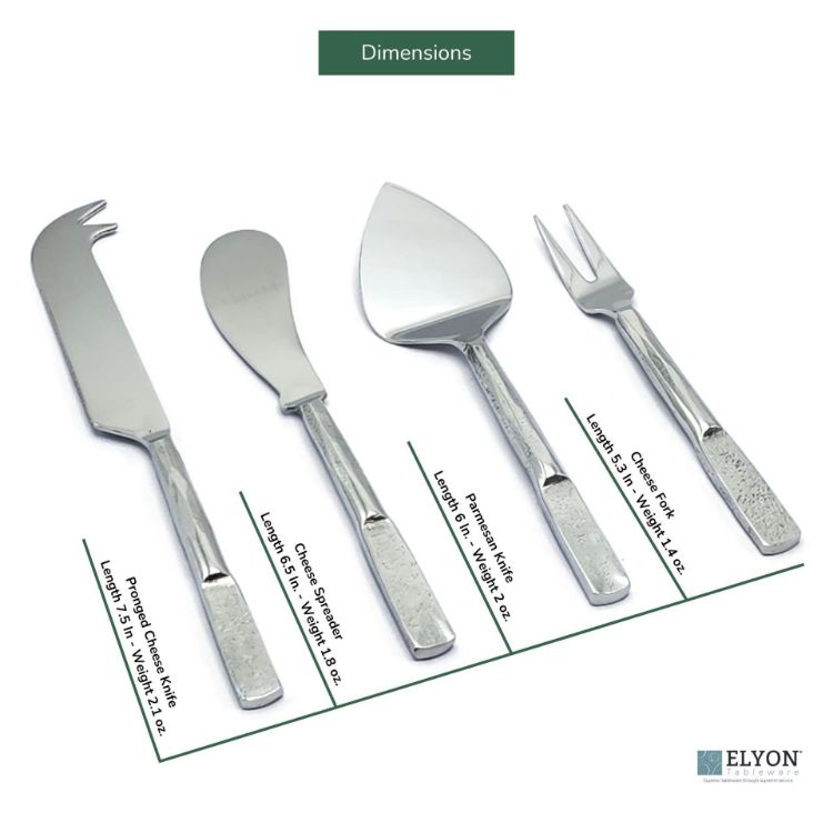 Picture of Elyon Carbery Reflective Silver 4 Piece Cheese Knife Set Indian Artisan-Made Set Hand-Forged Stainless Steel