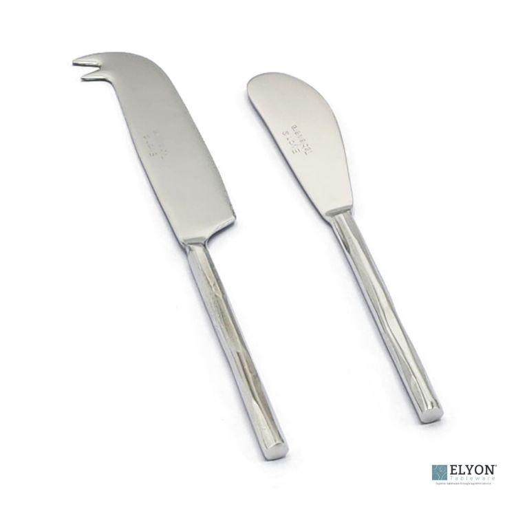 Picture of Elyon Ramapo Reflective Silver 2 Piece Cheese Knife Set Indian Artisan-Made Set Hand-Forged Stainless Steel