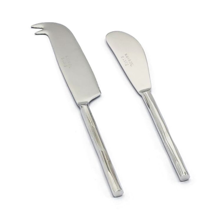 Picture of Elyon Ramapo Reflective Silver 2 Piece Cheese Knife Set Indian Artisan-Made Set Hand-Forged Stainless Steel