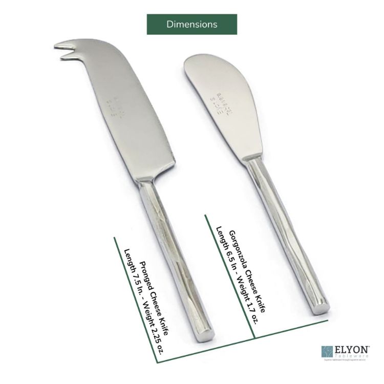 Picture of Elyon Ramapo Reflective Silver 2 Piece Cheese Knife Set Indian Artisan-Made Set Hand-Forged Stainless Steel