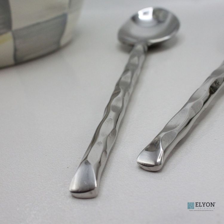 Elyon Diamond Tip Reflective Silver 20 Piece Flatware Set Indian Artisan-Made Set Hand-Forged Stainless Steel Service for 4