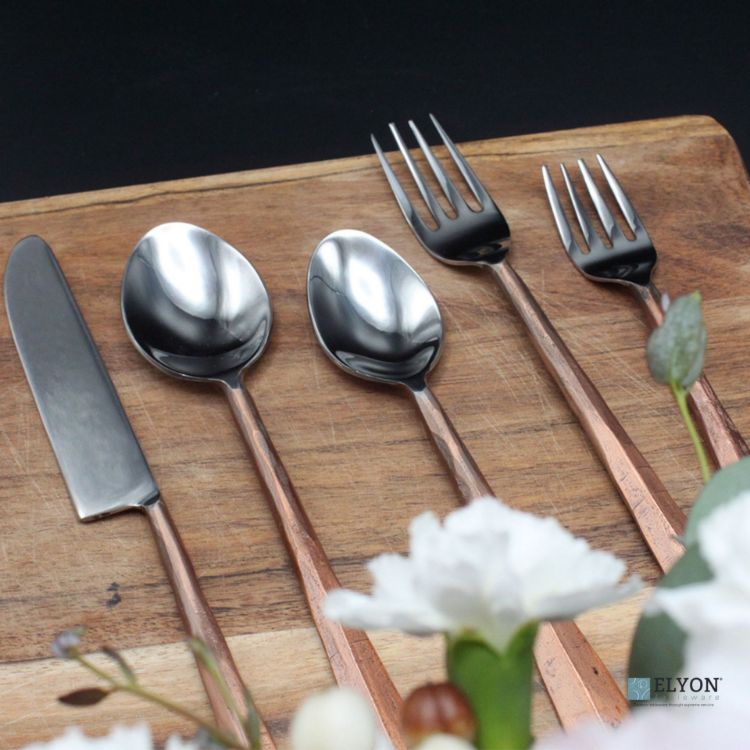 Elyon Seldon Reflective Copper 20 Piece Flatware Set Indian Artisan-Made Set Hand-Forged Stainless Steel Service for 4