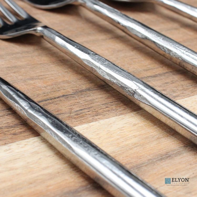 Elyon Ambrey Reflective Silver 20 Piece Flatware Set Indian Artisan-Made Set Hand-Forged Stainless Steel Service for 4