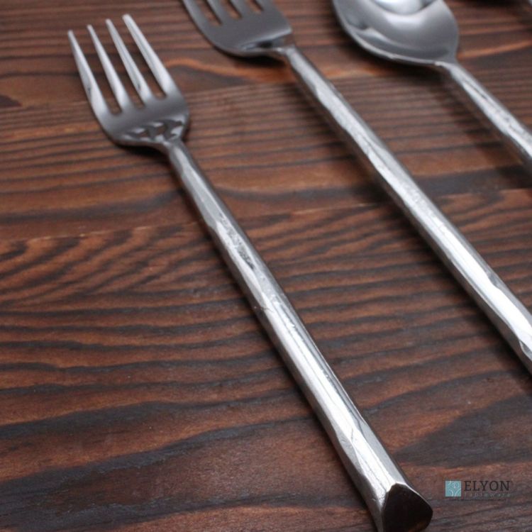 Elyon Ambrey Reflective Silver 20 Piece Flatware Set Indian Artisan-Made Set Hand-Forged Stainless Steel Service for 4