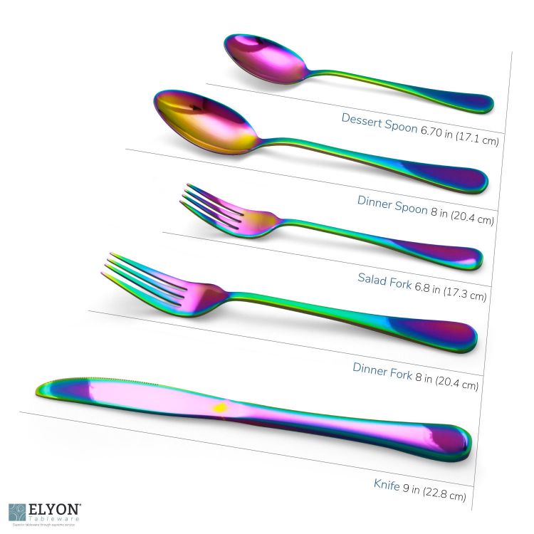 20-Piece Reflective Rainbow Flatware Set, Service For 4 | Sizes