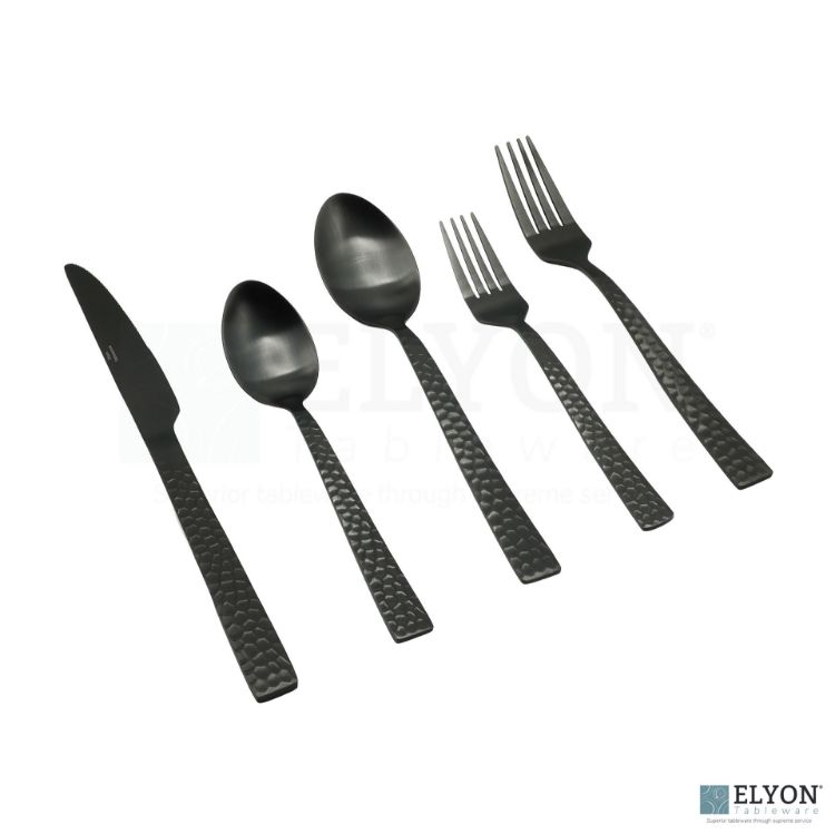 Picture of Elyon Hammered Matte Black 20-Piece Flatware Set, Stainless Steel, Service For 4