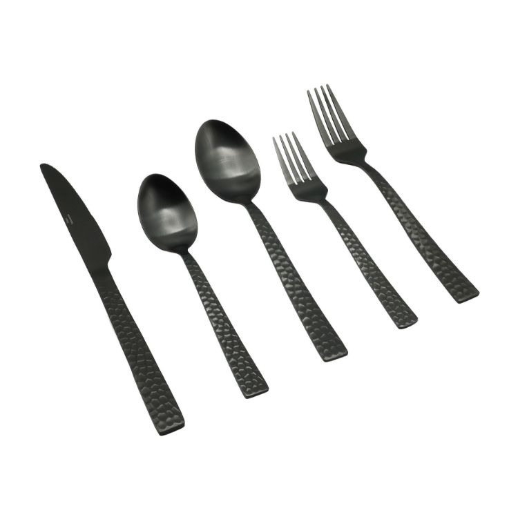 Elyon Hammered Matte Black 20-Piece Flatware Set, Stainless Steel, Service For 4