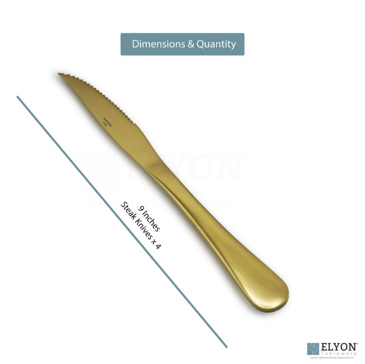 Elyon Luly Reflective Gold Steak Knives 4 Piece Set Stainless Steel Cutlery Service For 4